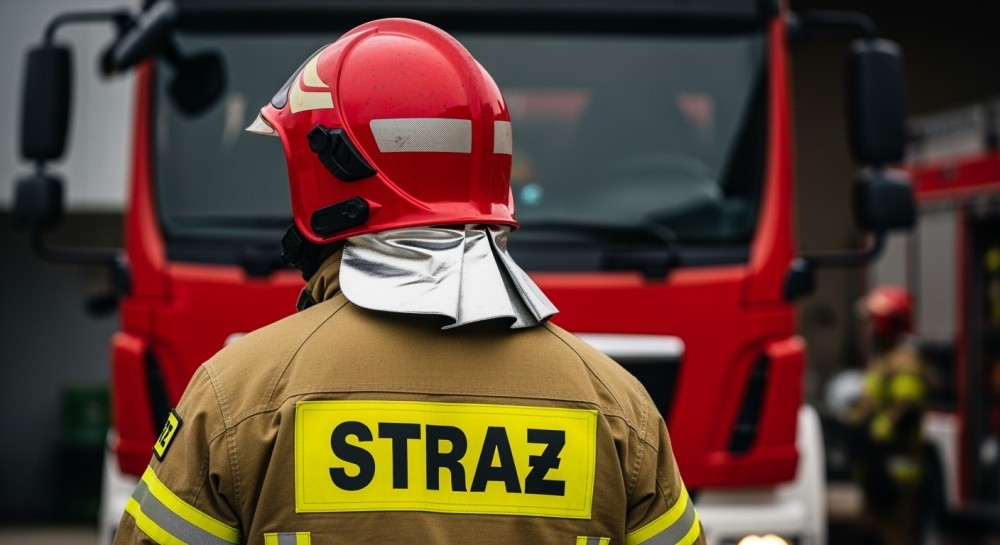 Strażacy z Bytomia zapewniają bezpieczeństwo podczas wycinki drzew w przedszkolu